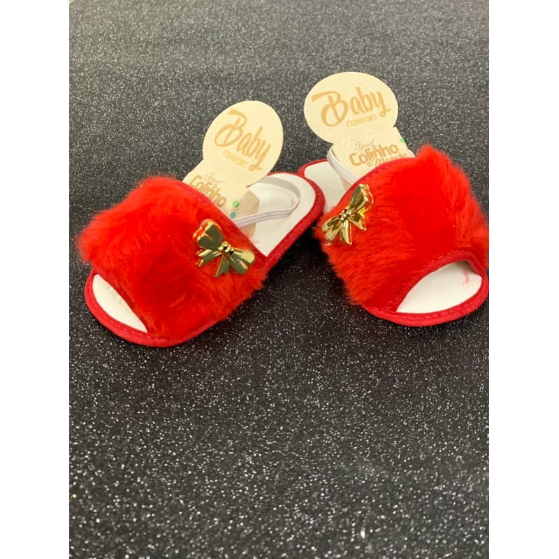 Pantufa pelúcia vermelha c/ laço - Pantufa feminina no de bebê recém nascido