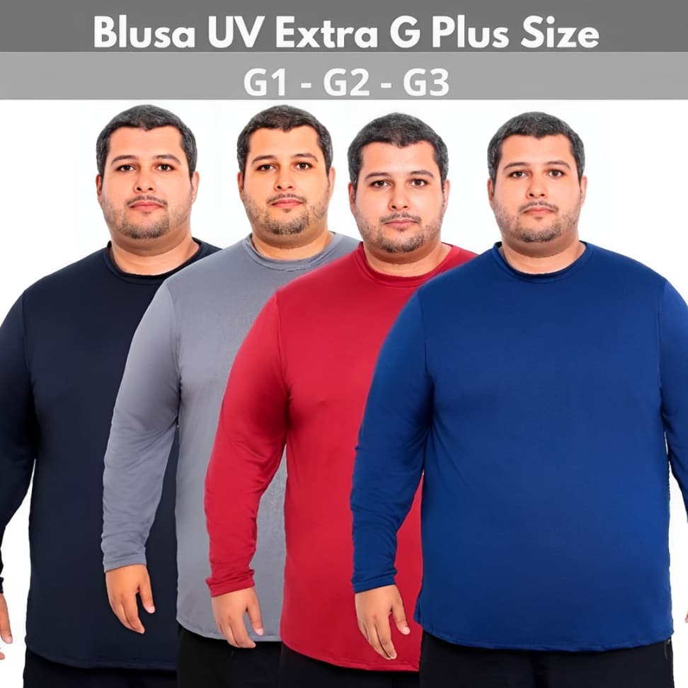 Camiseta UV Plus Size G1 G2 G3 Camisa Manga Longa Proteção Solar Extra G