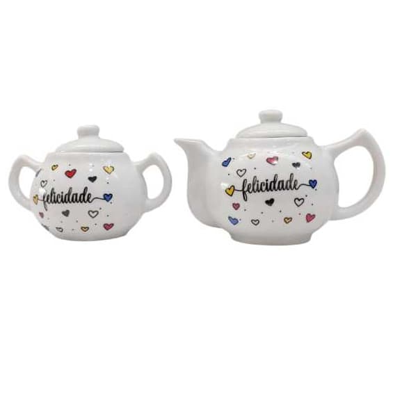 Kit 2 Bules 440ml Bule Cha Cafe Leite Chaleira Porcelana Personalizada Motivacional
