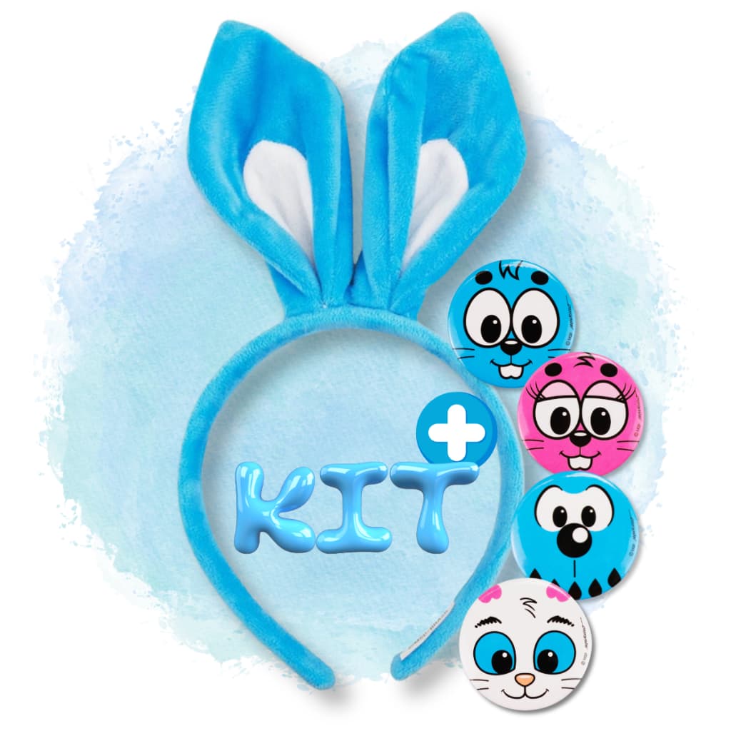 KIT Tiara Sansão Mônica + 1 Broche animais Coelhinho Arquinho Arco Diadema Pelúcia Orelha Coelho Menino Menina Azul
