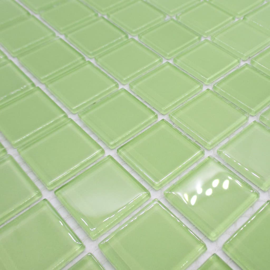 Caixa 22 Placas (2m²) Pastilhas de Vidro Cristal Verde Lisa Pequena LBG25Green Placas 30x30cm LBG