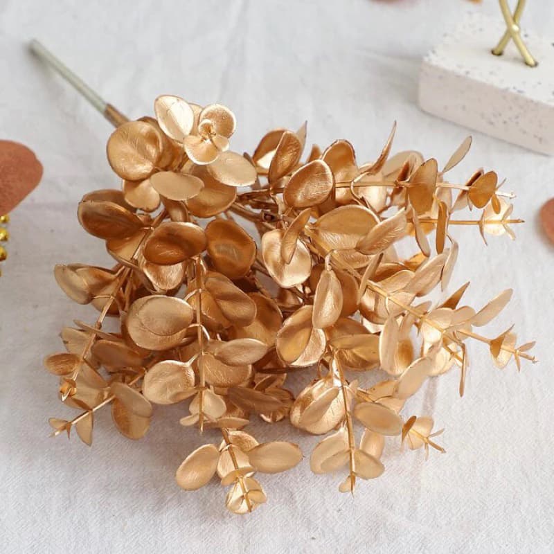 Flor Artificial de Eucalipto Dourada/Prata/Cobre para Decoração de Árvore de Natal - A-530