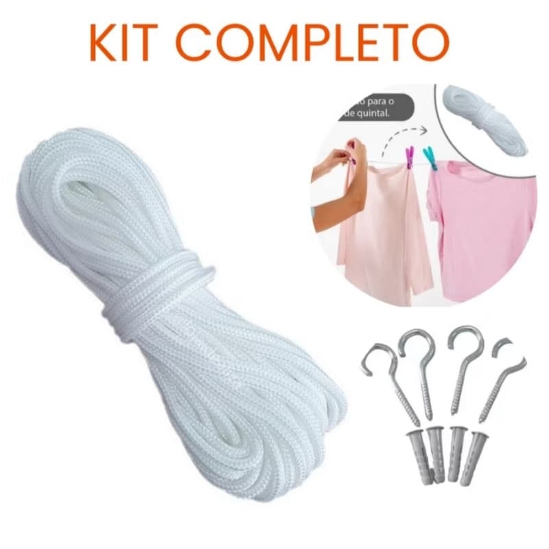KIT COMPLETO PARA MONTAGEM DE VARAL/ CORDA COM 4 GANCHOS E BUCHAS