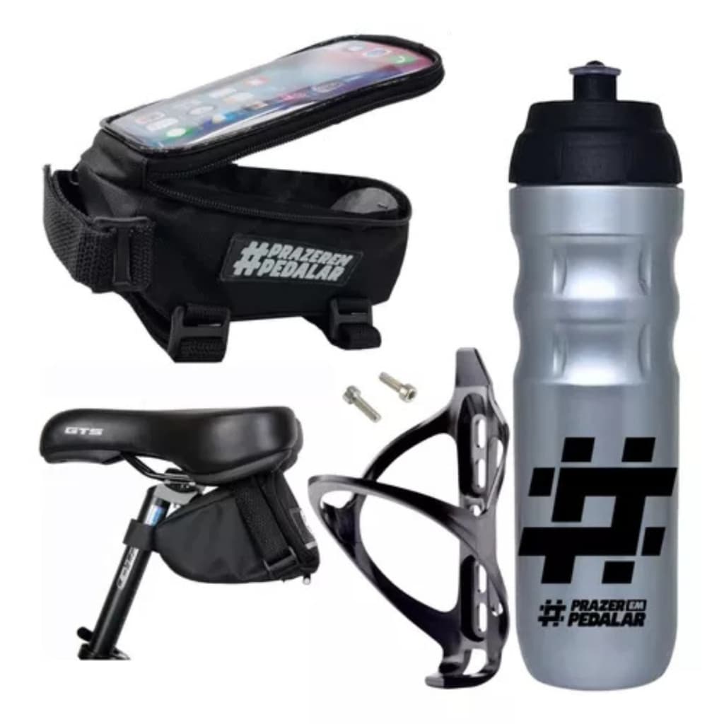 Garrafa Caramanhola +suporte + bolsa Selim + porta Celular Bike