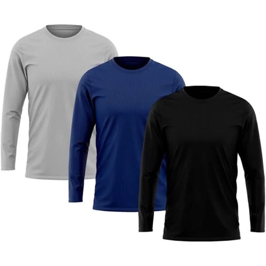 Kit 3 Camisetas Masculinas Térmicas Manga Longa Proteção UV 50+