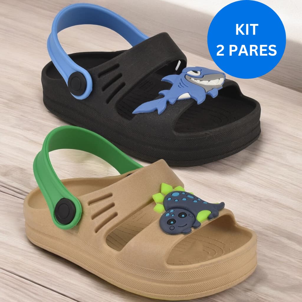 Kit 2 Pares Sandália Infantil Menino Papete Masculino Leve Confortável Promoção Fleca