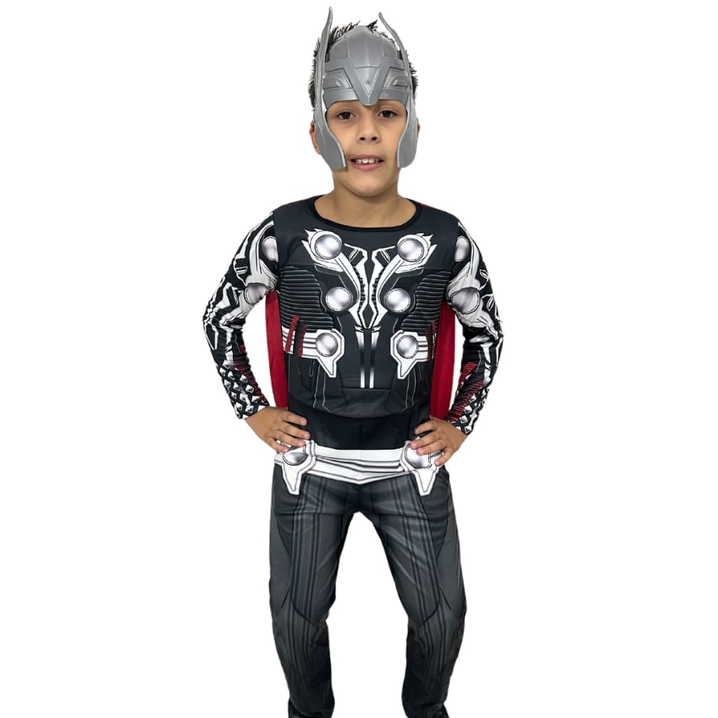 Fantasia Infantil Do Thor Longa Com Enchimento Capa e Mascara De Plástico