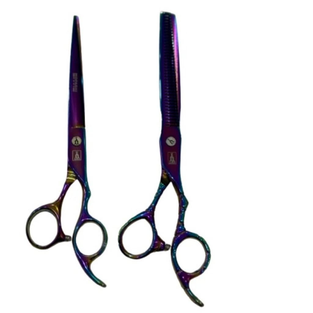 Kit Tesoura 1 Tesoura de Corte + 1 Tesoura de Debaste Camaleão Mofashi Profissional