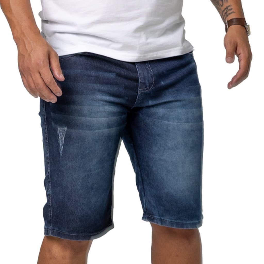 Bermuda Jeans Masculina Elastano Conforto Casual Ajuste Moderno Verao Presente Pai