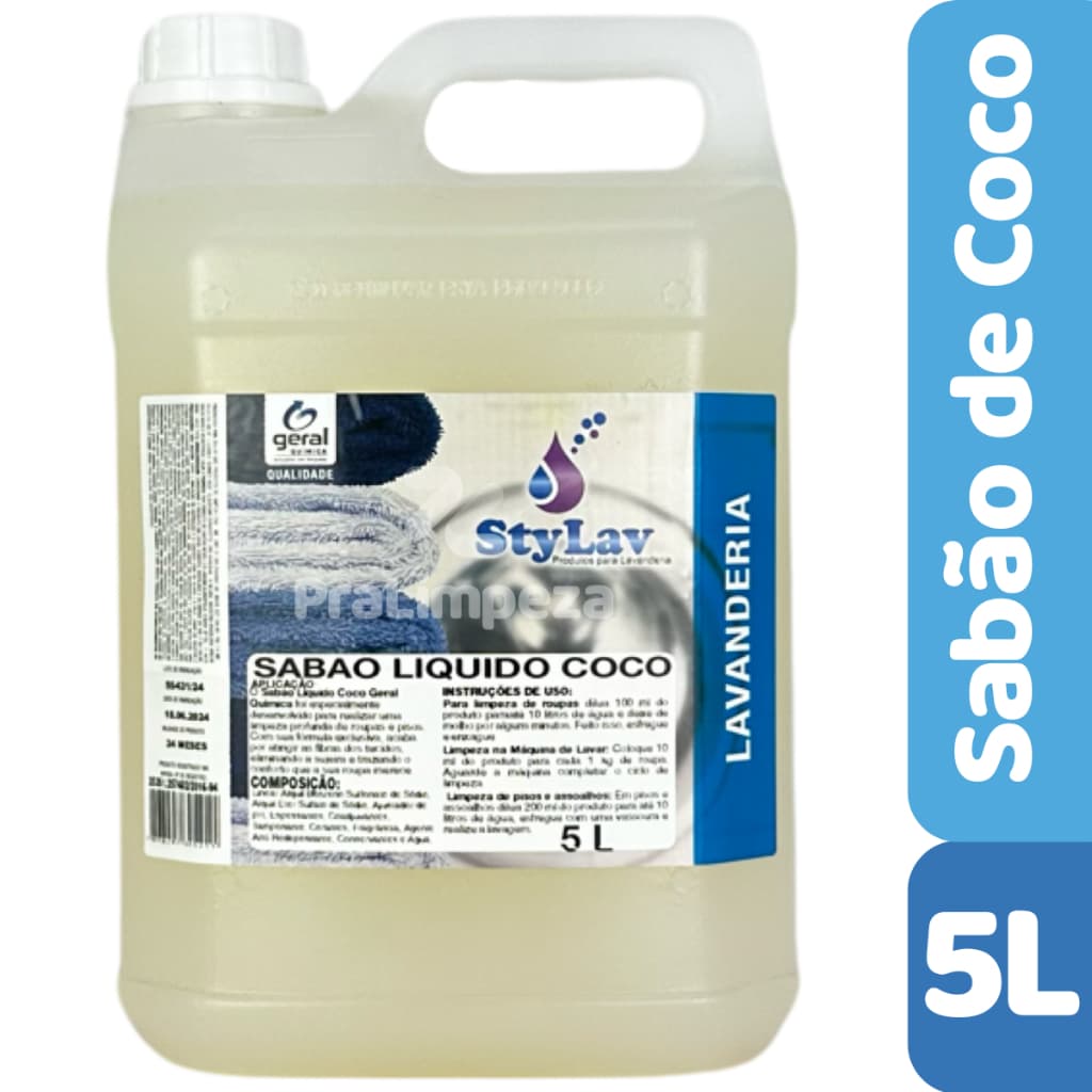 Sabão Líquido de Coco 5L Lava Roupas Delicadas Suave Concentrado Profissional Geral Química