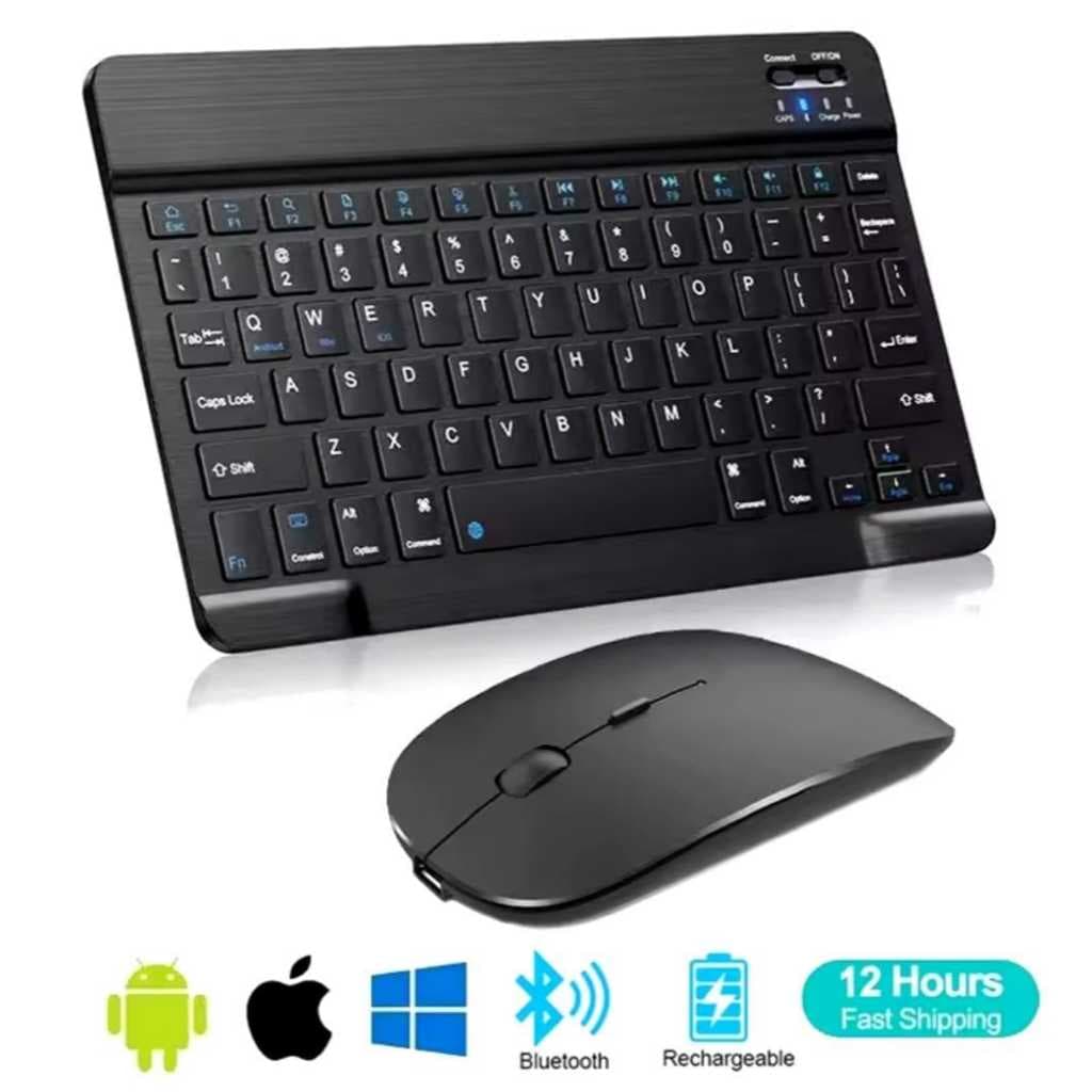 Mini Teclado Sem Fio Bluetooth Slim Com Mouse