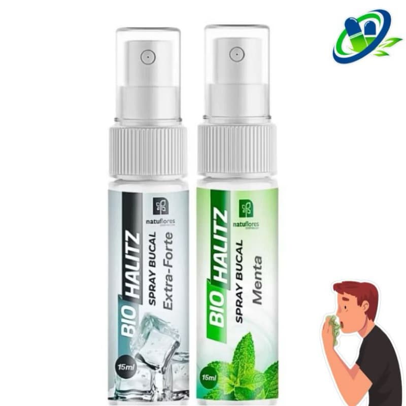 kit 2 Aromatizante Bucal Bio Halitz Spray 1 Extra Forte +  1 Menta Natuflores fim do mau halito