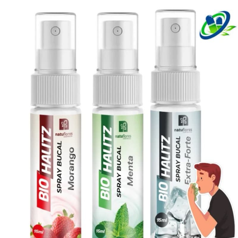 Kit 3 Biohalitz Spray Bucal Sabores 15ml 3 unidades fim do mau hálito  MORANGO ,MENTA e EXTRA FORTE