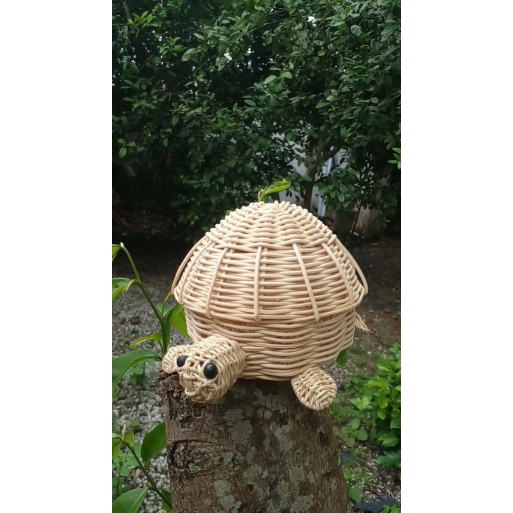 CESTO TARTARUGA COM TAMPA / DECORAÇÃO INFANTIL / FIBRA NATURAL / CESTO DECORATIVO / CESTO ORGANIZADOR