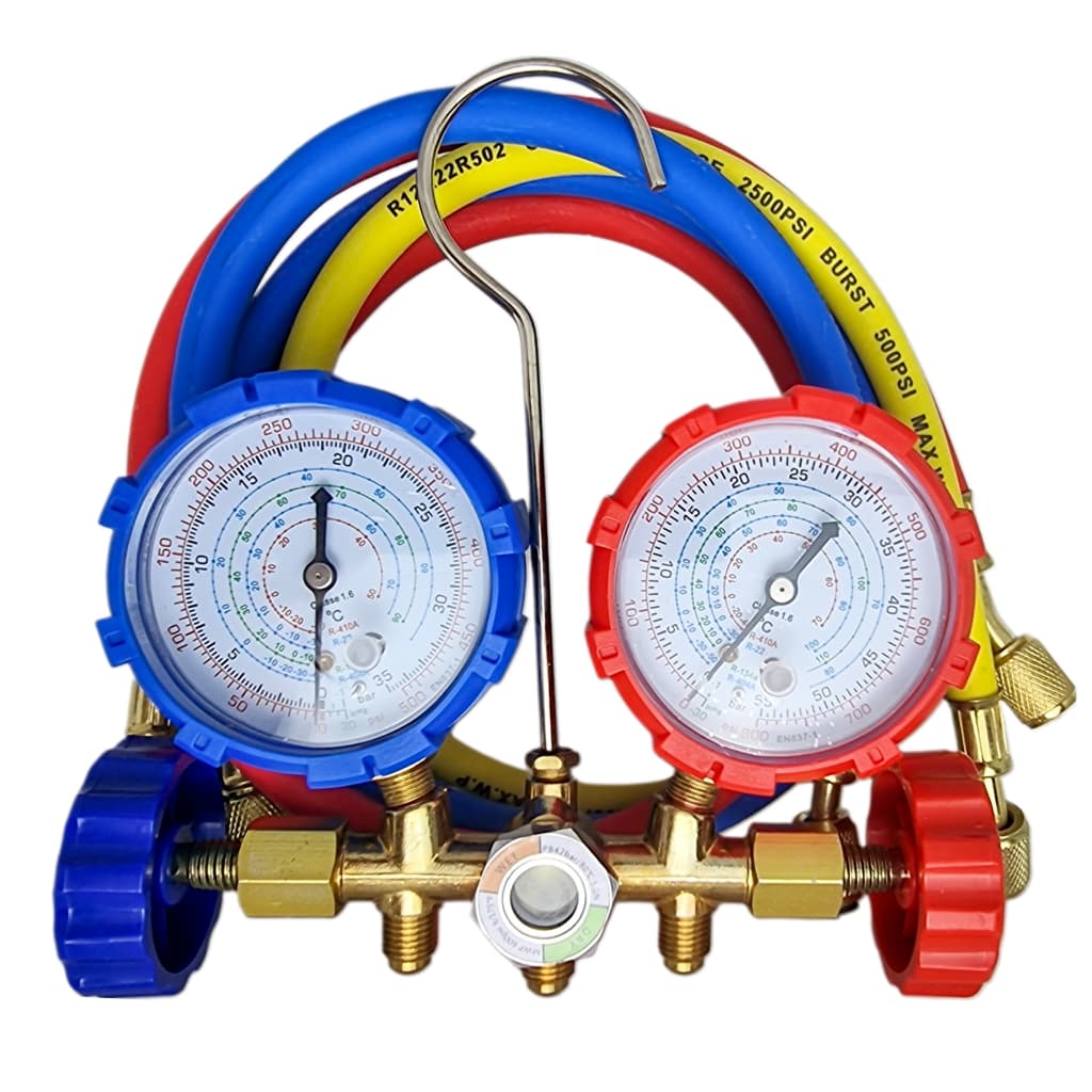 Manifold Manômetro R410A, R404A, R22e r134a com mangueiras de 90cm para Ar Condicionado Refrigeração