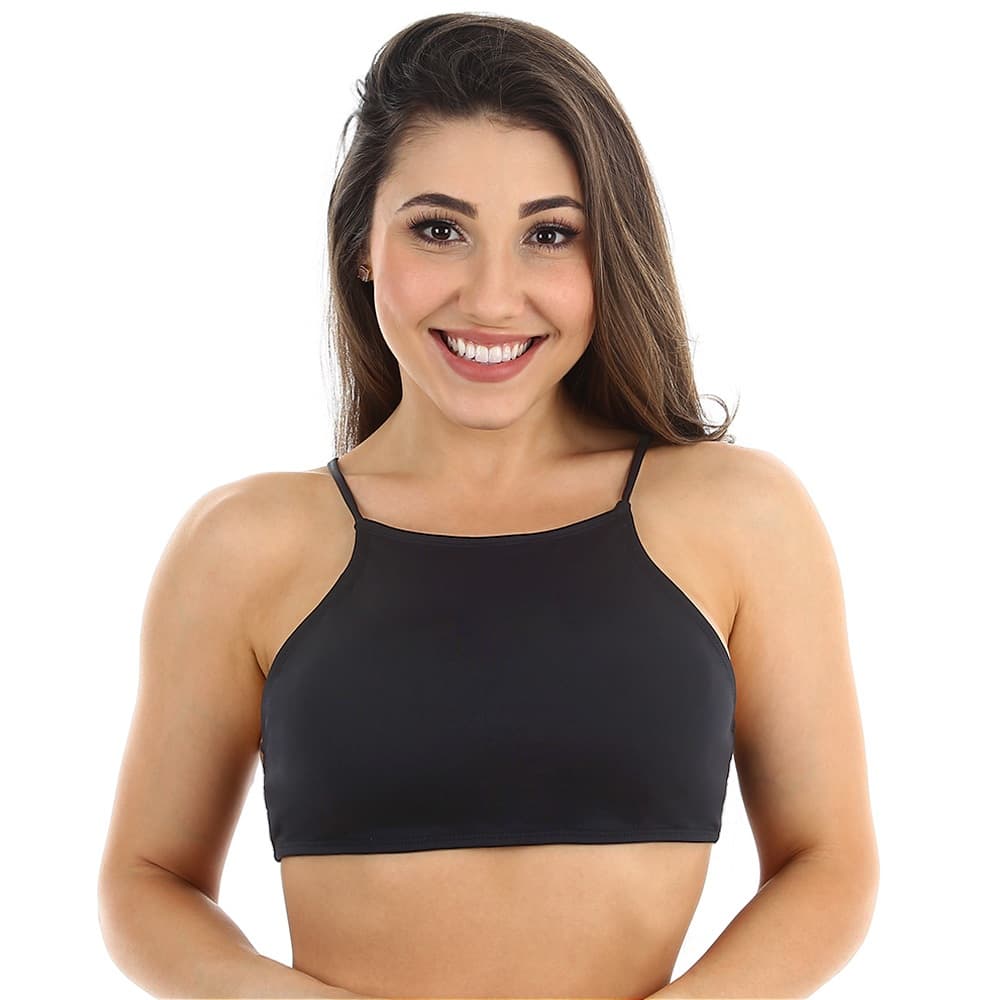 Top cropped de biquíni com bojo removível frente única alça fina e amarração nas costas todo forrado