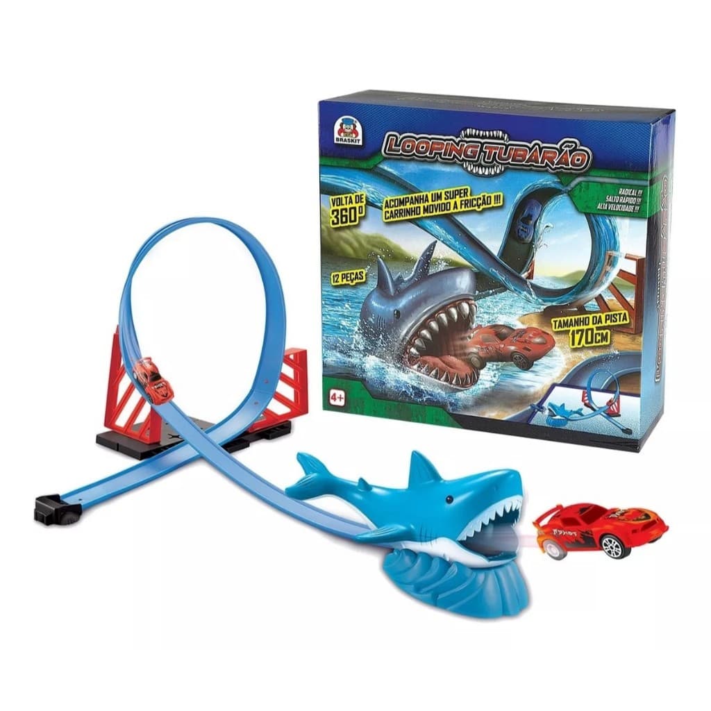 Pista de Carrinho Looping Tubarão e Dinossauro C/ Carrinho Fricção - BraskitPista