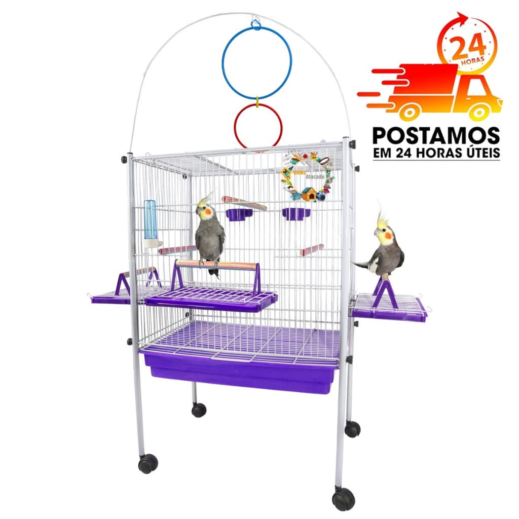 Viveiro Grande Para Calopsita Aves Mansas Triplex Arame Branco PlayGround JelPlast Gaiola Aberta Poleiro Madeira
