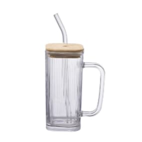 Caneca De Vidro Graffiato Com Tampa e Canudo 290 Ml