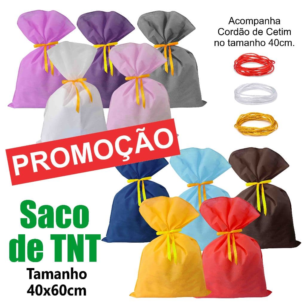 Kit com Sacos de Presente em TNT com 40x60cm Tamanho Médio Diversas Cores Saco de TNT