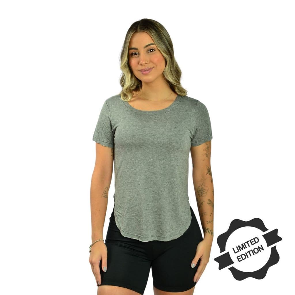 Blusa Viscolycra Manga Curta Gola Redonda Feminina Tapa Bumbum Mullet