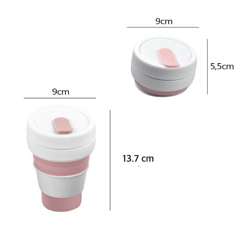 Copo Reutilizável Retrátil Silicone 350ml Ecológico Dobrável Rosa