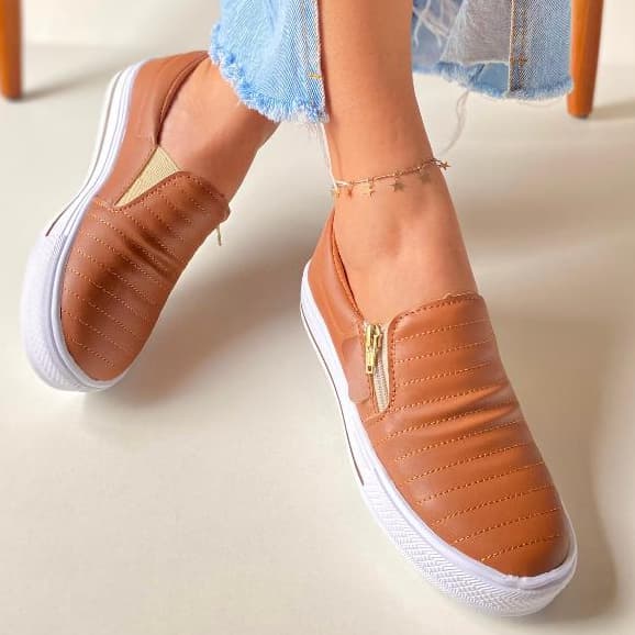 Tênis Sapatênis Sapatilha Slip On Feminino Ziper Confortável