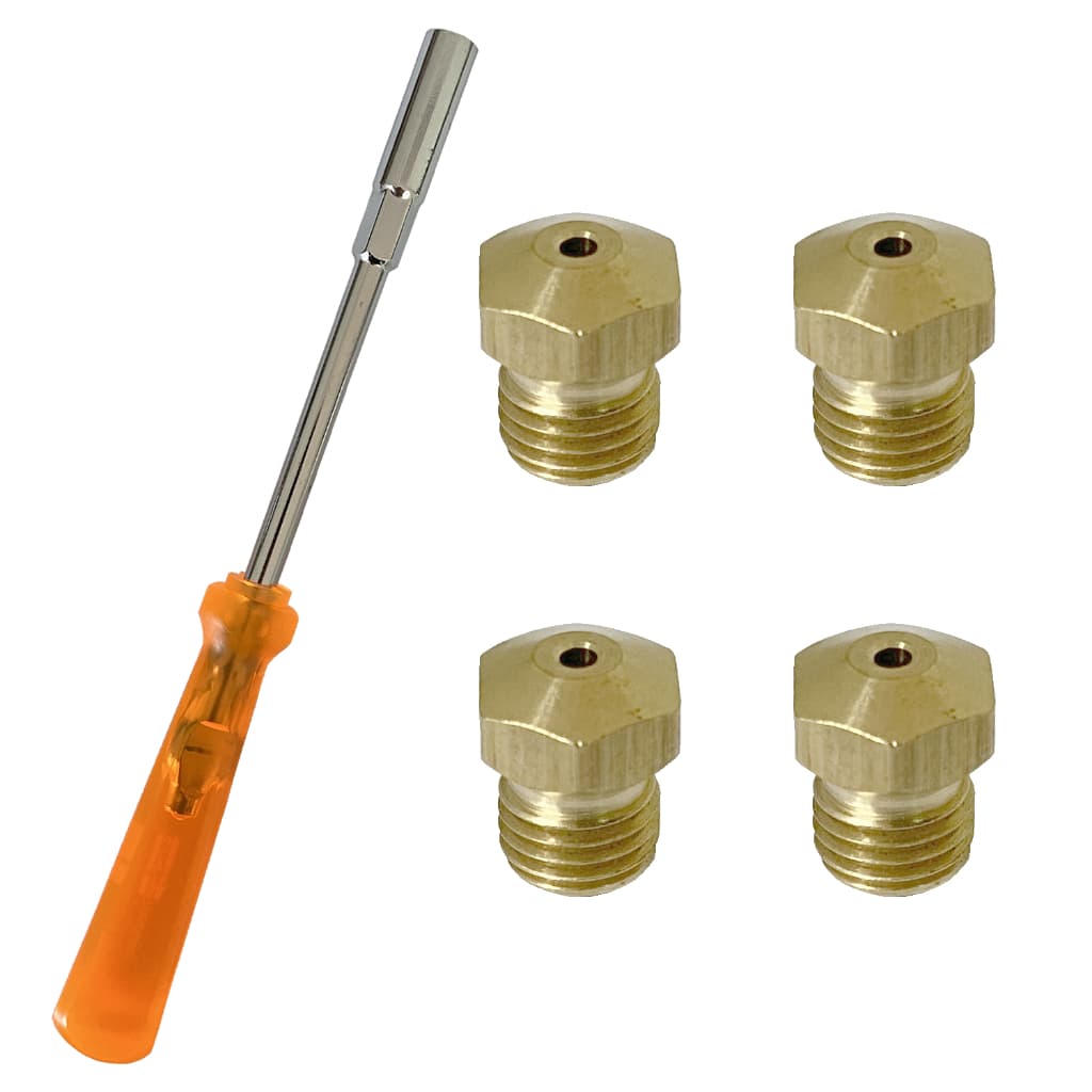 Kit 4 Bicos Injetor Para Gás Natural GN ou Gás GLP Botijão Conversão Cooktop Fogão Com Chave Canhão