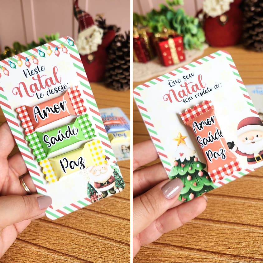 Kit 20/30 Lembrancinhas Natal Cartões Personalizadas + Balas