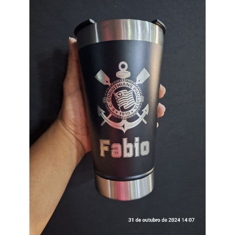 Copo Térmico Personalizado Tampa Abridor 473ml Cerveja Café Inox Gelada Quente Caneca Times Futebol