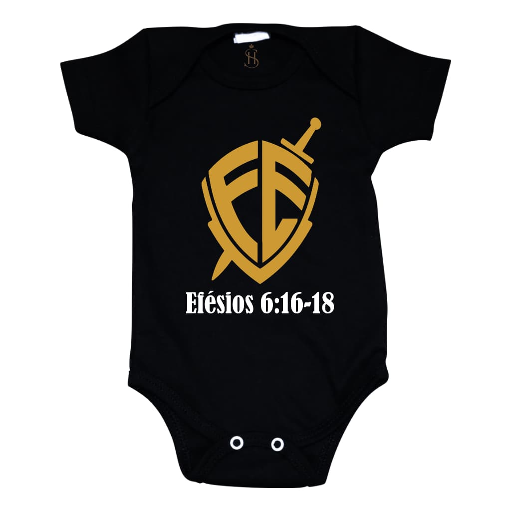 Body Bebê Estampa Evangélica Fé Escudo e Espada