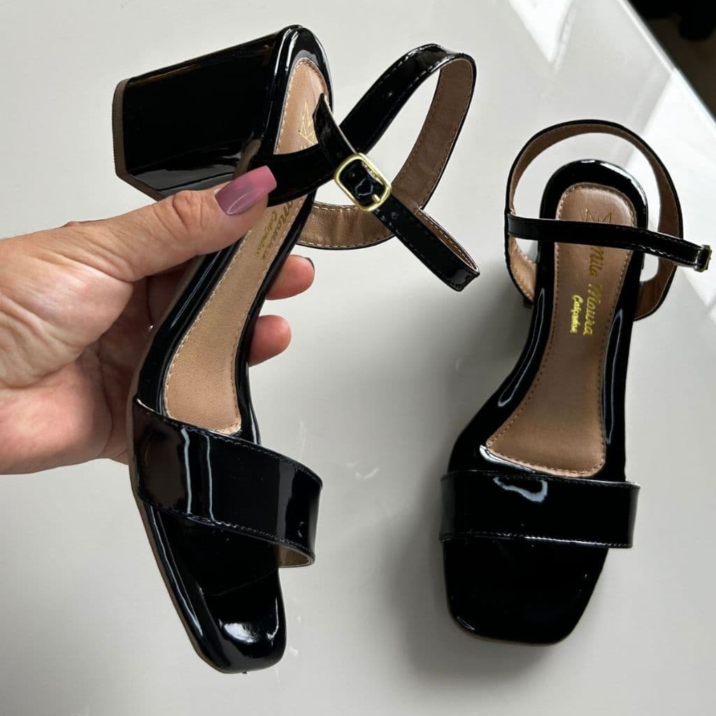 Sandália Salto Verniz Básica Confortável Moda