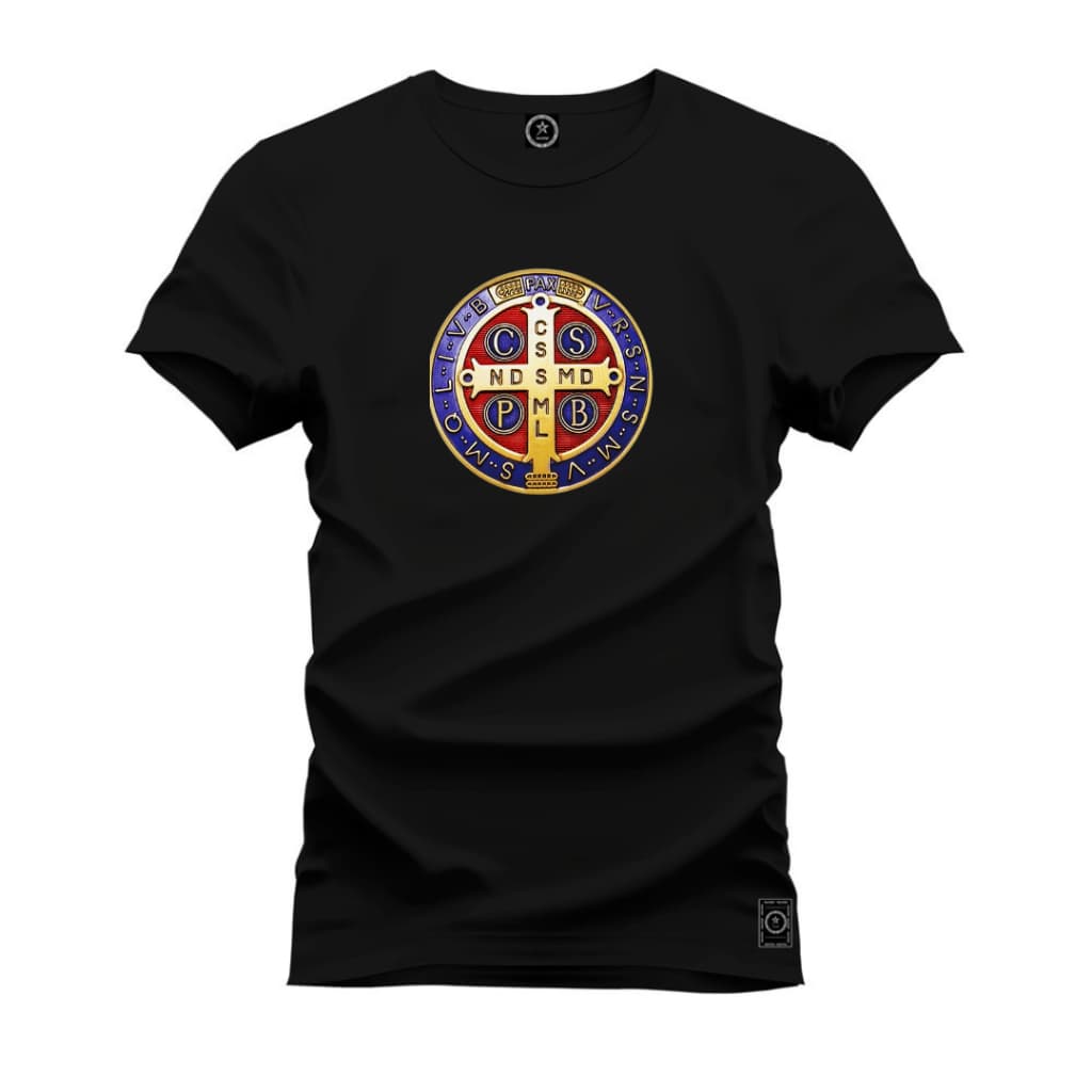 Camiseta Camisa Gospel com Estampa Exclusiva Medalha de São Bento - Proteção e Estilo