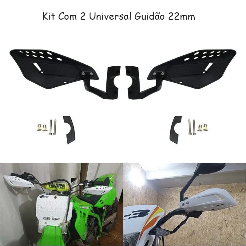 Protetor Mão Modelo Vector Moto Preto Manopla Punho Nylon Kit Com 2 Universal Guidão 22mm