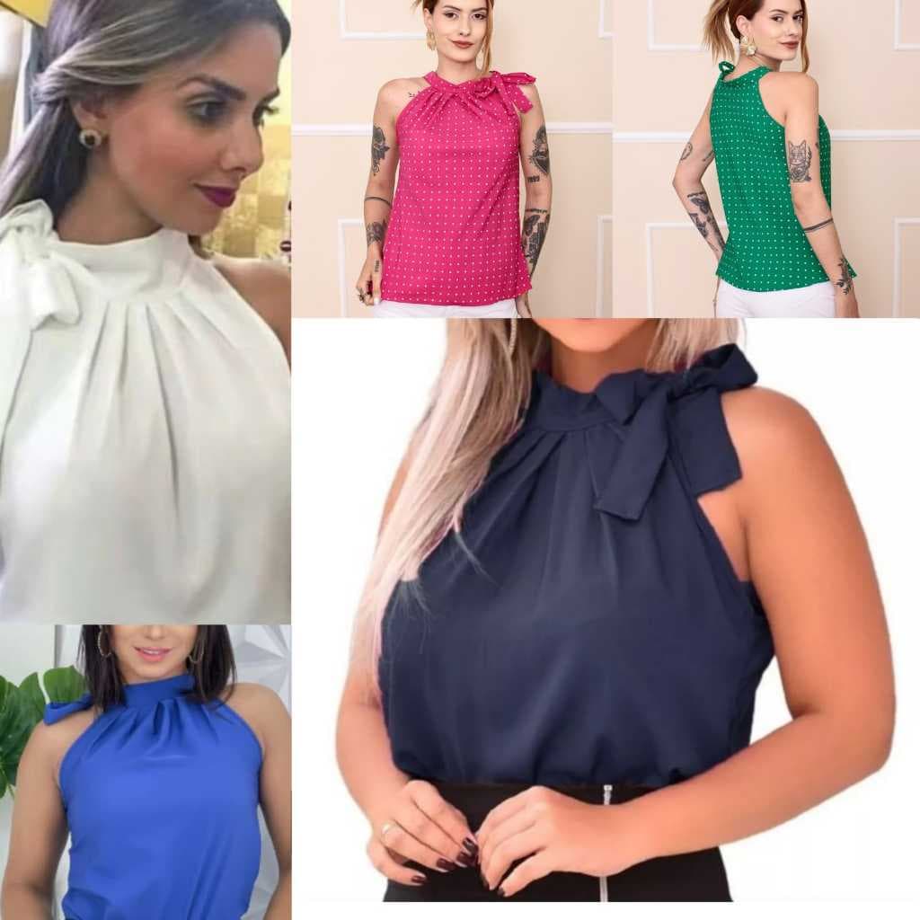 Blusa Regata Feminina Gola Alta Coleção Social Bolinha R11