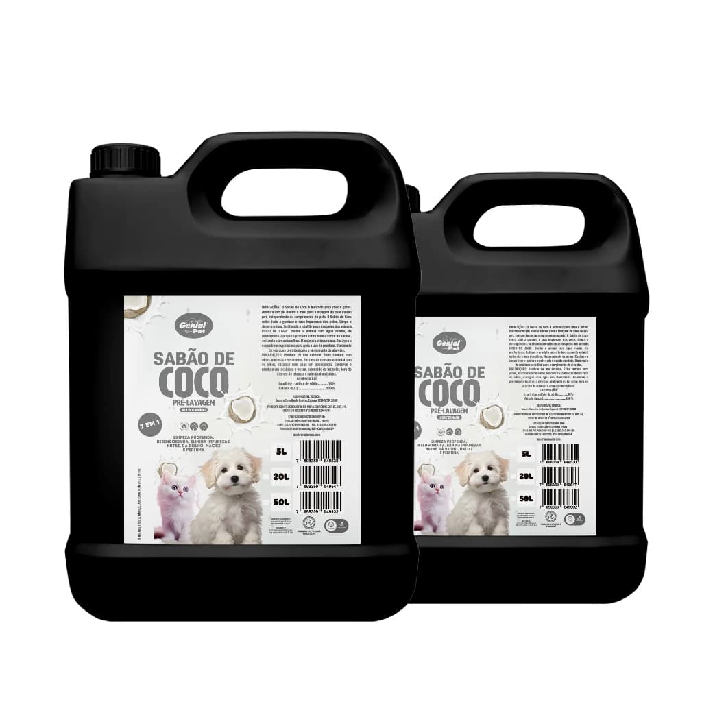 Kit 2 Sabão de Coco Pré-Lavagem 7 em 1 para Cães e Gatos Genial Pet 5L