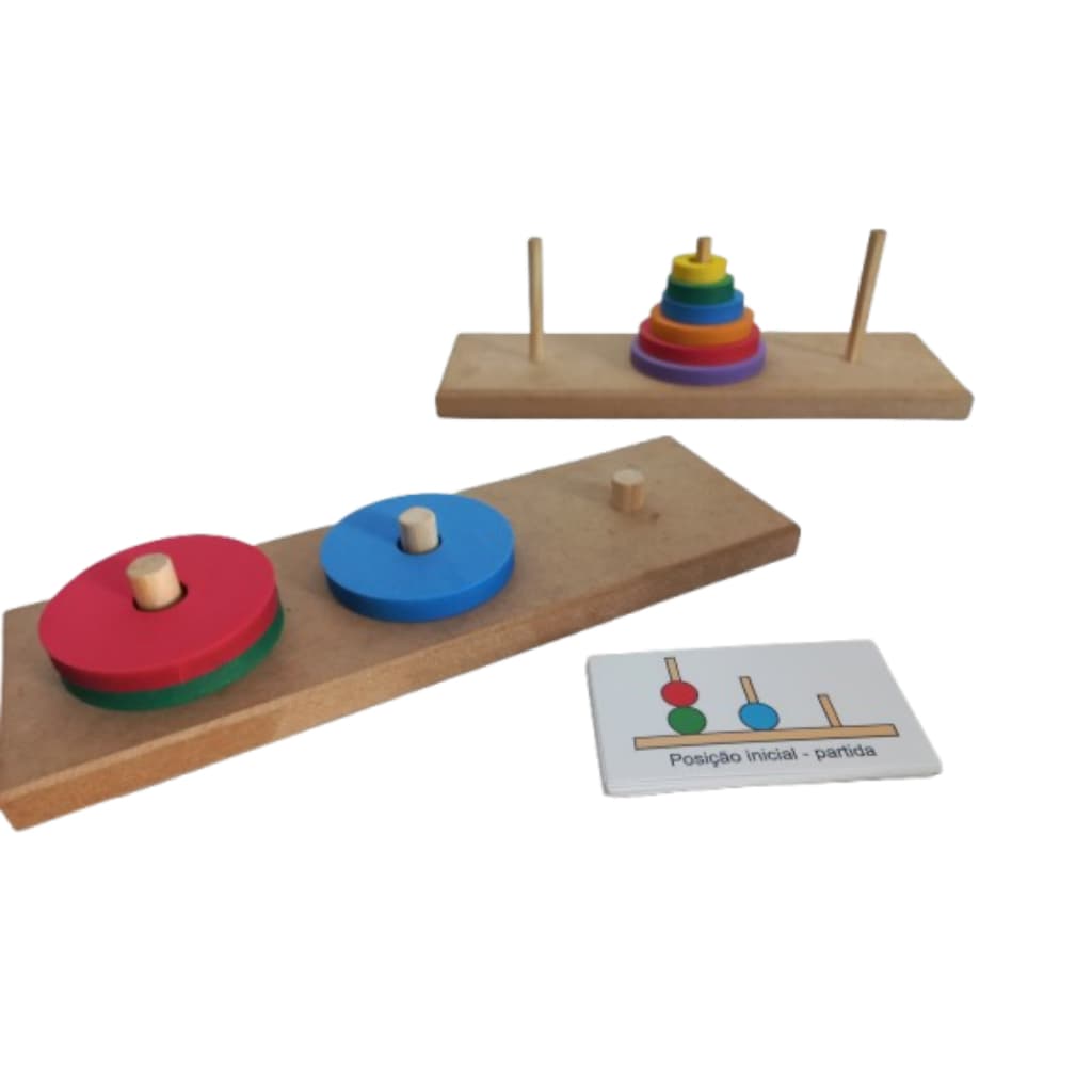 Torre De Londres + Torre De Hanói Teste Pedagógico Raciocínio Brinquedo Educativo Em Madeira e E.V.A