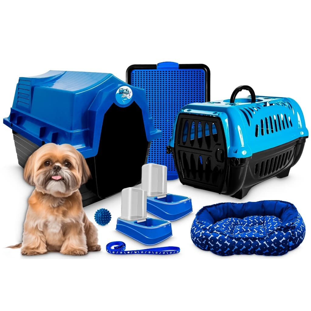 Kit Casinha Cama Caixa De Transporte Para Cachorro E Gato + Bebedouro Comedouro + Banheiro Sanitário