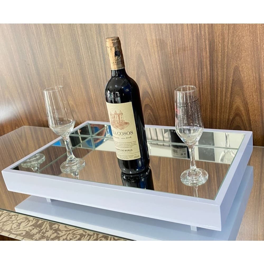 Bandeja Decorativa Espelhada Laqueada Flutuante Taças Sala - Branca