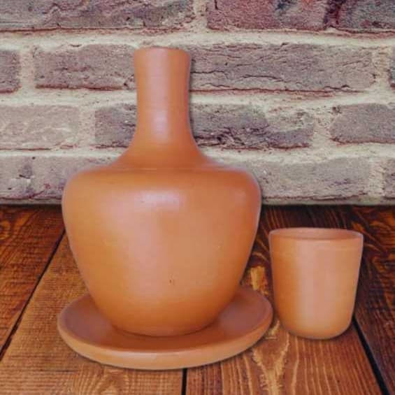 Moringa Garrafa Para Água Gelada Licor Cachaça Kit Com Prato E Copo De Barro Cerâmica ENVIO RAPIDO