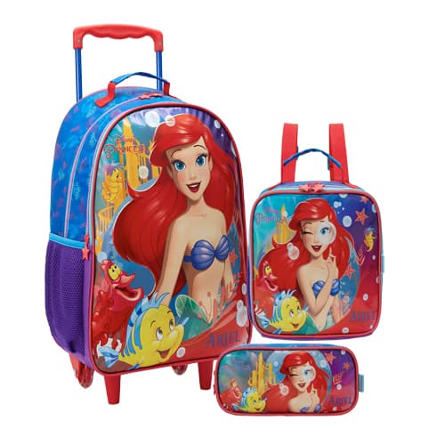 Kit Mochila G Sereia Ariel Lancheira Estojo Original Xeryus