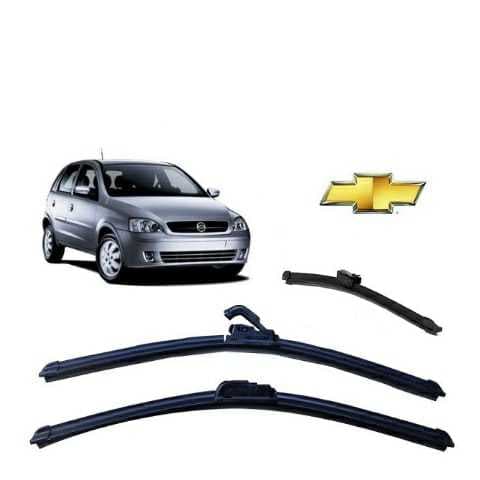Kit 3 Palhetas Limpador de Parabrisa CHEVROLET CORSA Dianteiro+Traseiro 2004 a 2012