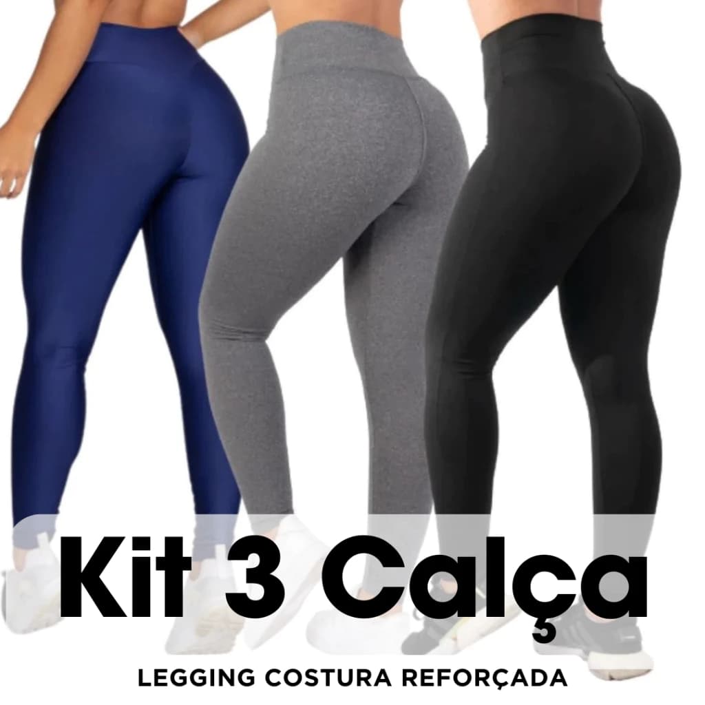 Kit 3 Calça Leg Legging Suplex Levanta Bumbum Tecido Grosso Premium