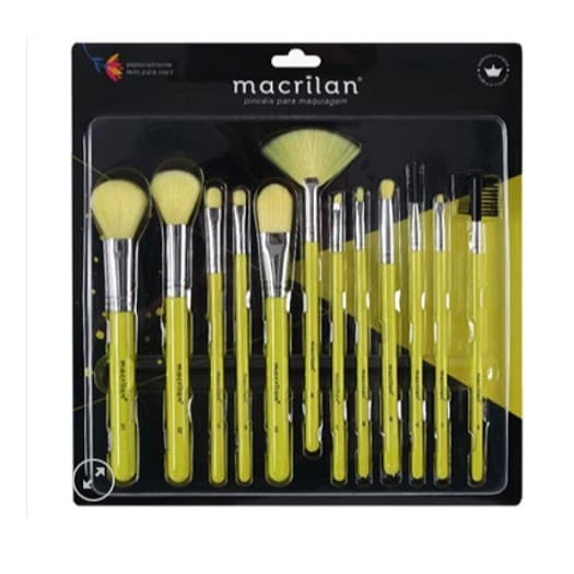 Pincel de maquiagem Macrilan EN001 kit com 12 pinceis pó blush corretivo sombra base leque chanfrado batom esfumar