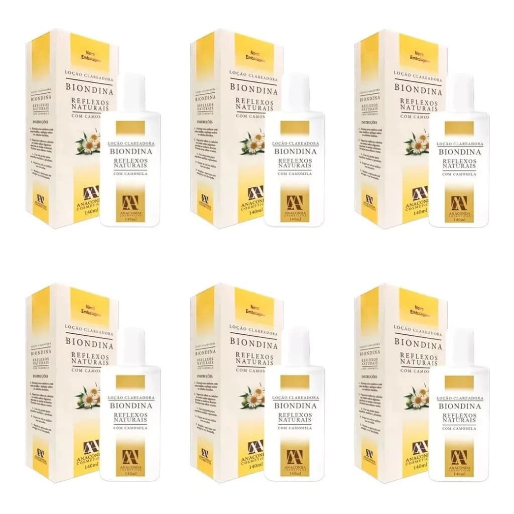 Kit 6 Refis Loção Clareadora Capilar Reflexos Naturais Camomila Biondina 140ml - Anaconda