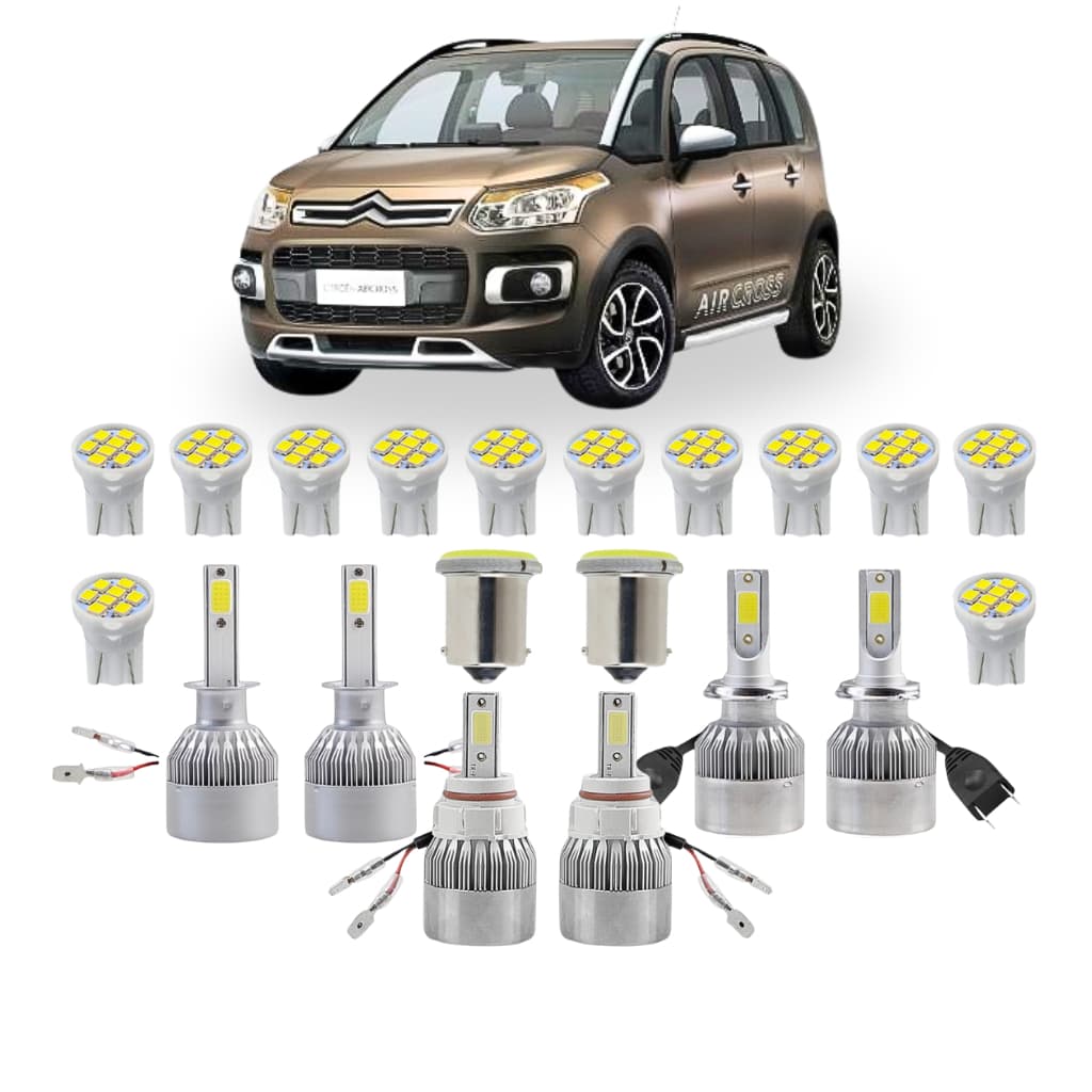 Kit Lâmpada led Citroën C3 Aircross 2010 a 2022 ( Farol Ato Baixo Milha Farolete Teto Placa Ré ) H1 H7 H16 T10 1 POLO