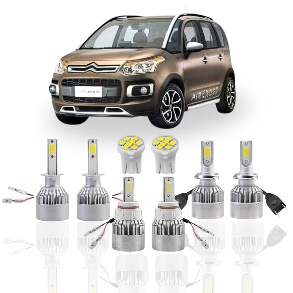 Kit Lâmpada led Citroën C3 Aircross 2010 a 2022 ( Farol Ato Baixo Milha Farolete ) H1 H7 H16 T10 1 POLO pingo meia luz