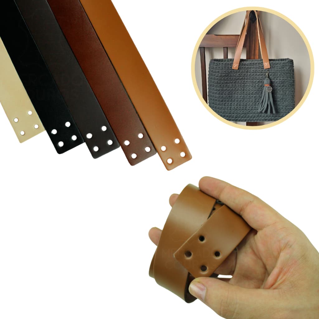 2 Alça De Bolsa Em Couro Legítimo Crochê Artesanato 70x3cm