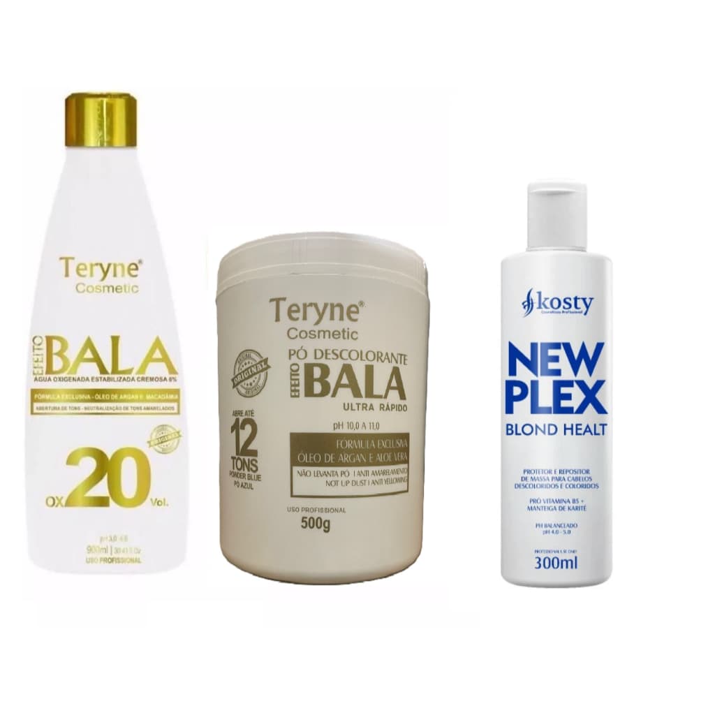 kit Pó bala Descolorante Teryne+ ox 20v + Plex