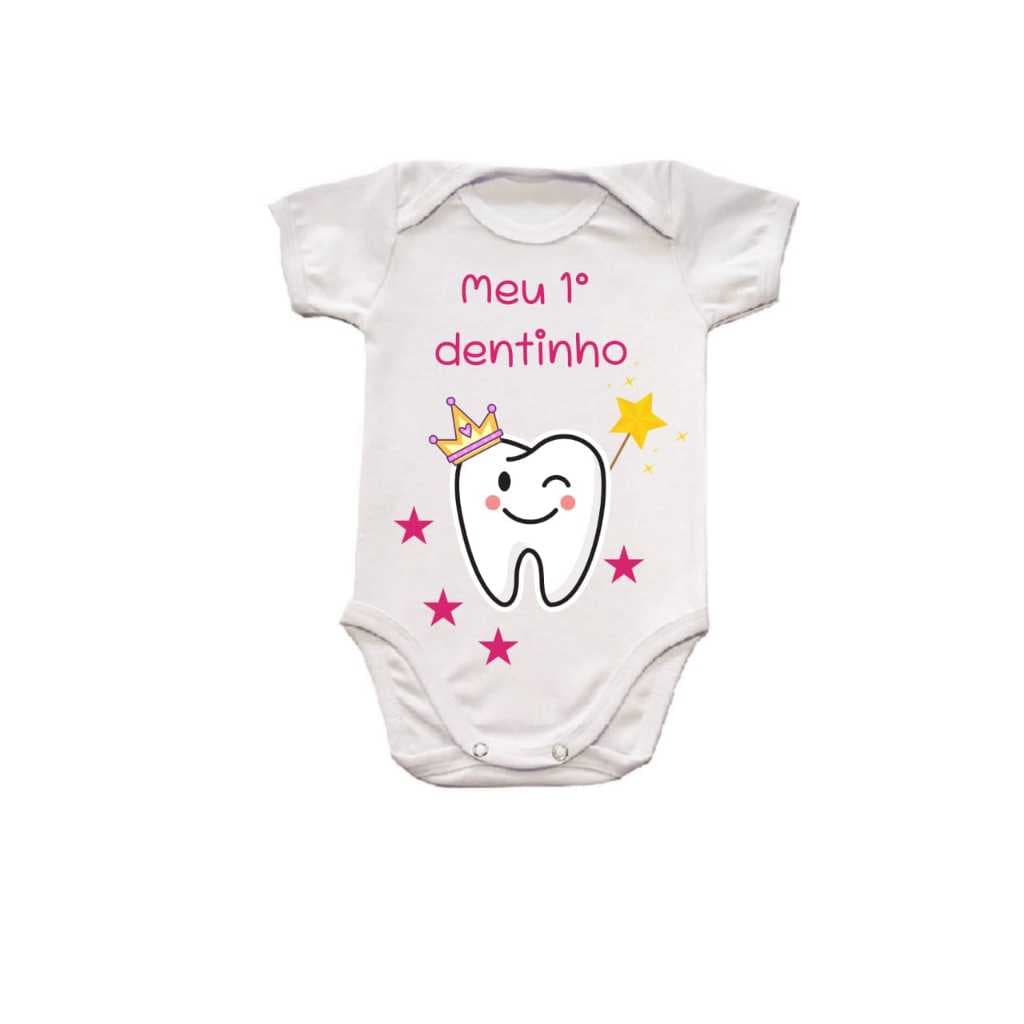 BODY MEU PRIMEIRO DENTINHO ROUPA PARA BEBE FANTASIA ALGODÃO